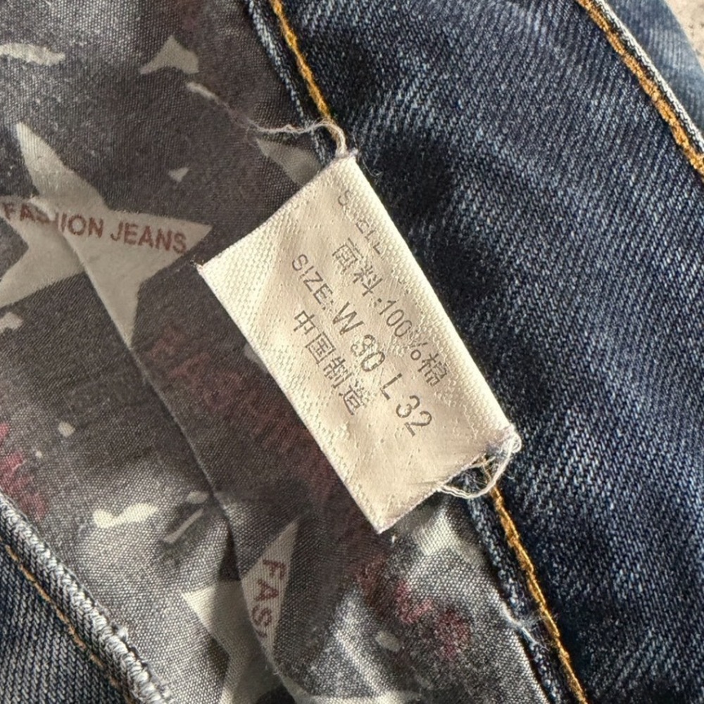 Lee Leith Men Distressed Whiskered Straight Leg Jeans Blue 31 32 Gingham Detail - Picture 4 of 9